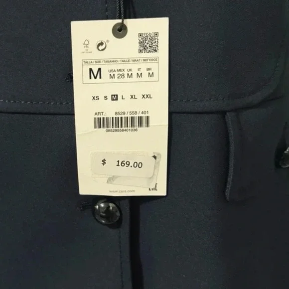 Zara Navy Blue Luxury Lapel Collar Long Sleeves Short Pocket Coat Medium NWT - Picture 7 of 9